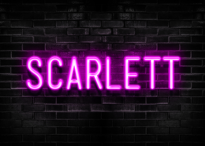 Scarlett Neon Sign on Brick Wall