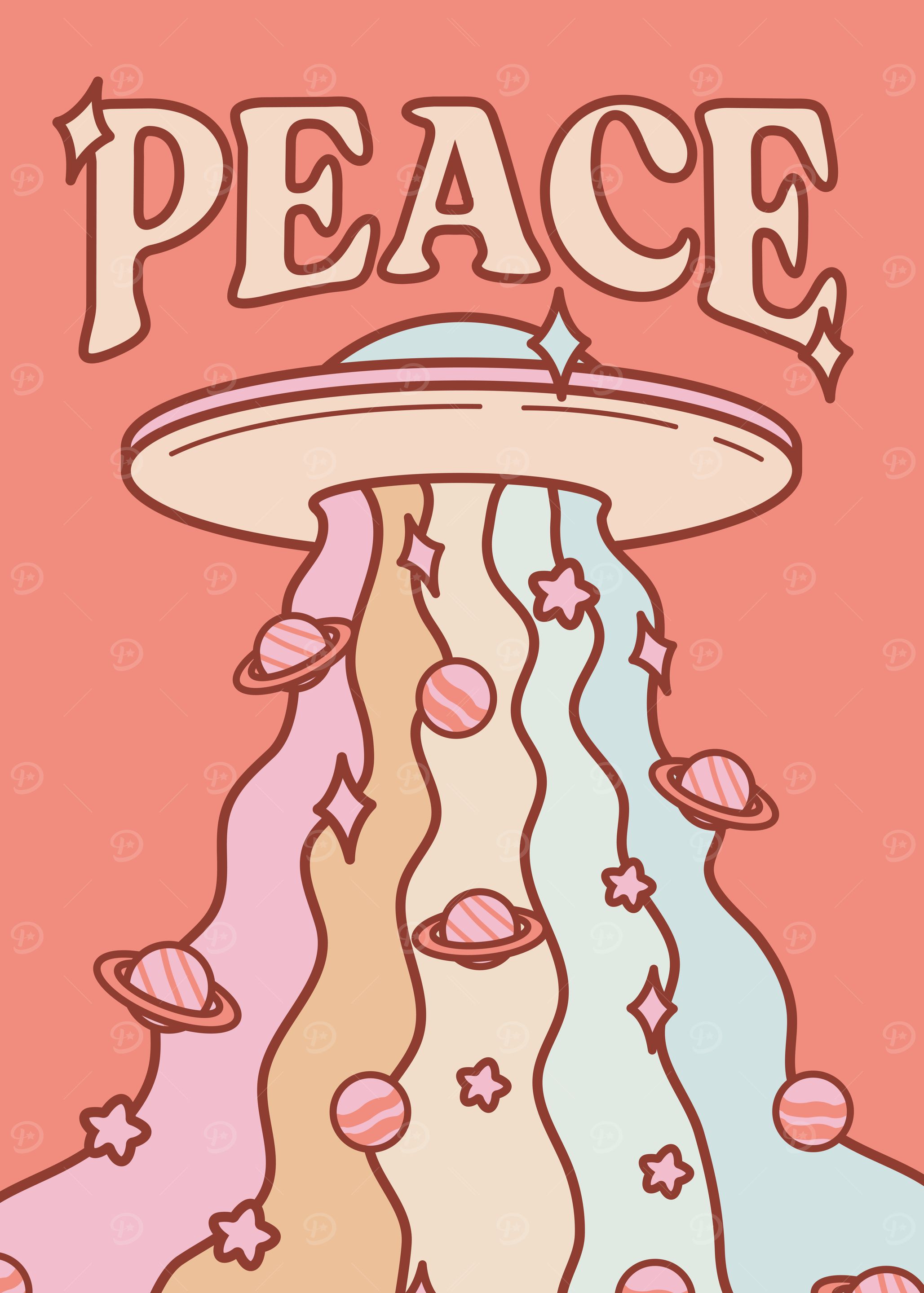 Peace UFO Retro Art