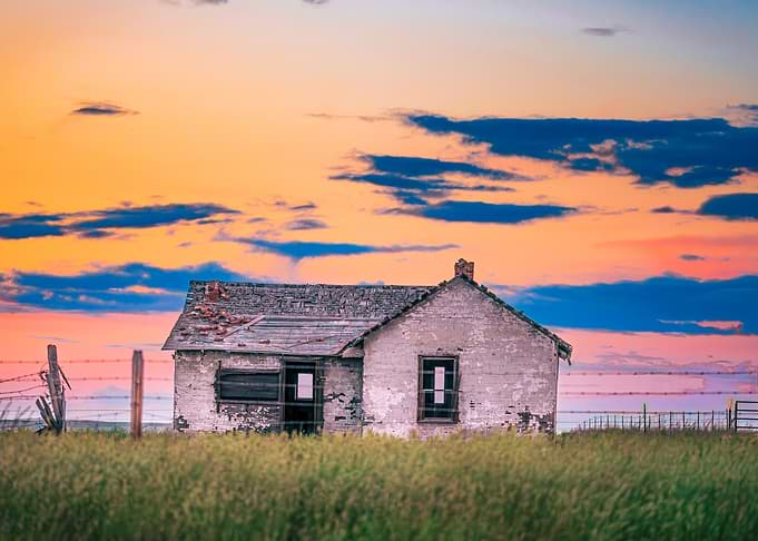 Abandoned House at Sunset
