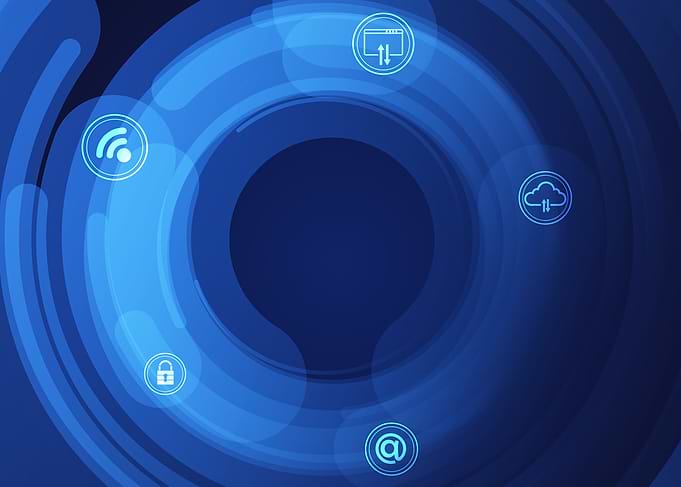 Abstract Blue Technology Background with Icons