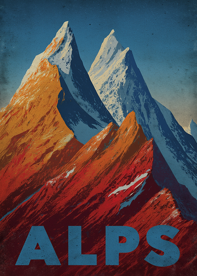 Alps Mountain Range Vintage Poster Art