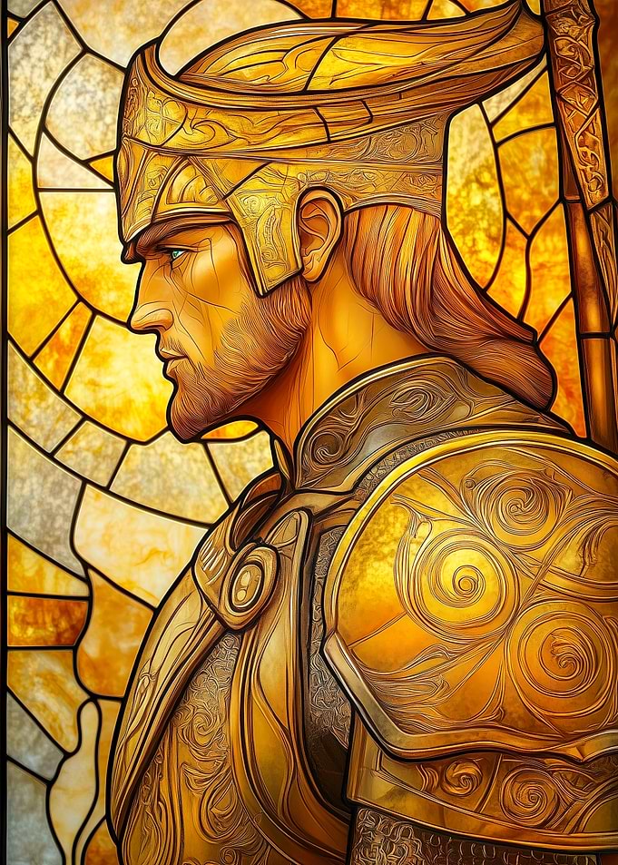 Golden Warrior Stained Glass Portrait
