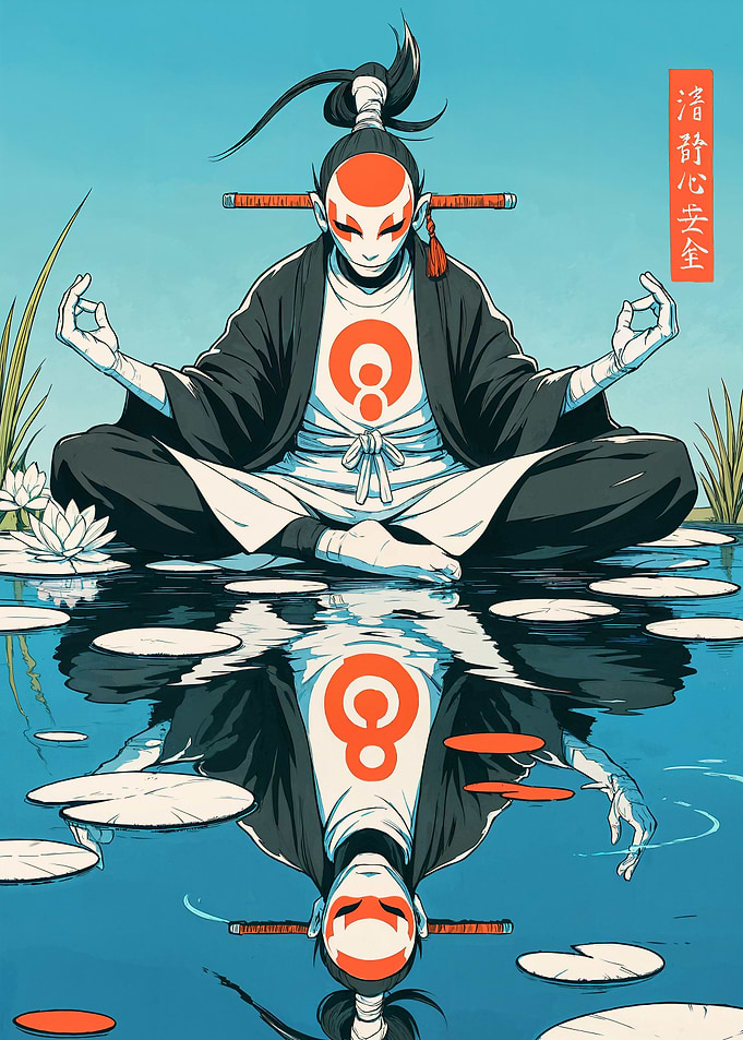 Meditating Figure in Water Reflection