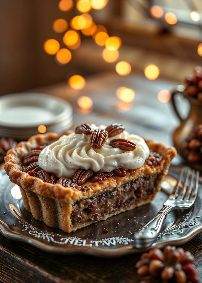 Pecan Pie Slice with Cream