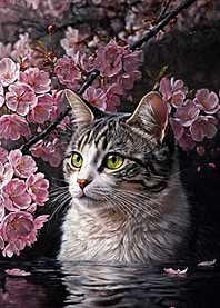 Cat with Cherry Blossoms