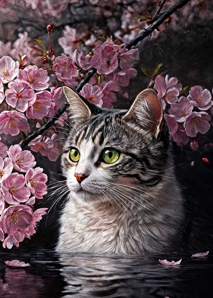 Cat with Cherry Blossoms