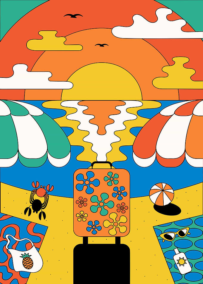 Retro Beach Vacation Illustration