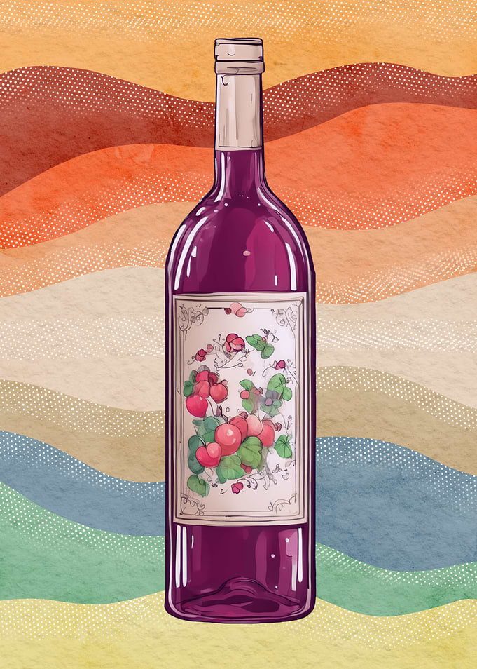 Wine bottle with floral label art