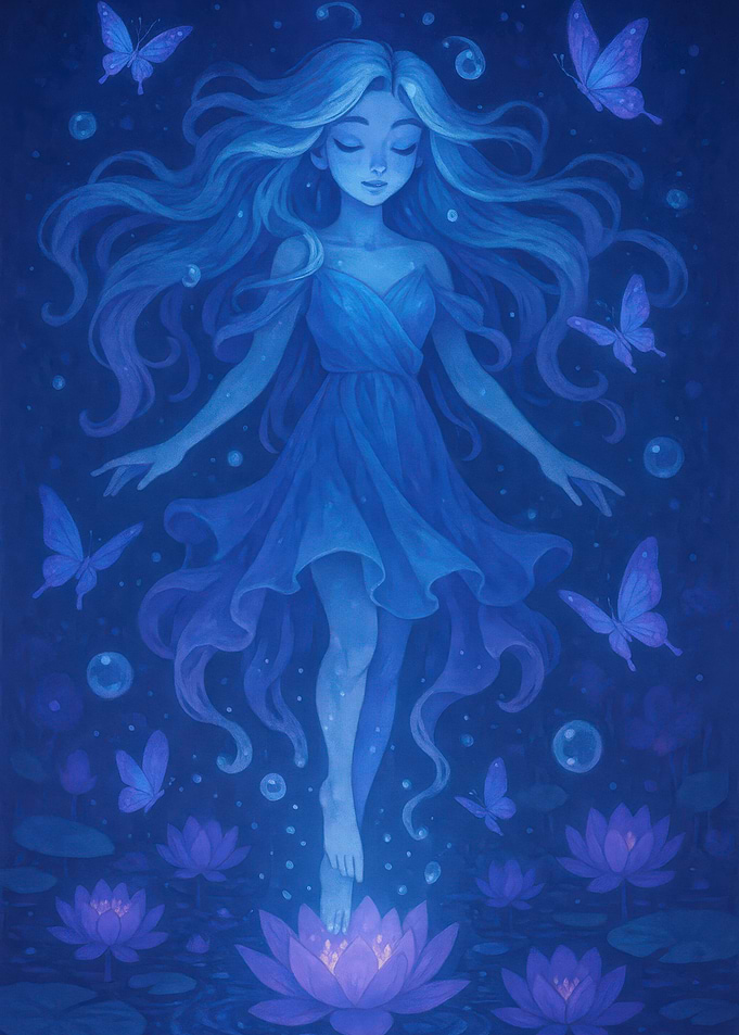 Blue Water Nymph with Butterflies
