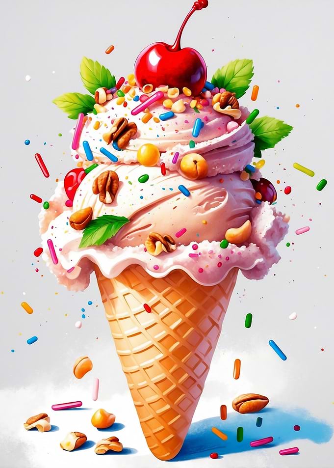 Ice Cream Cone with Cherry Topping