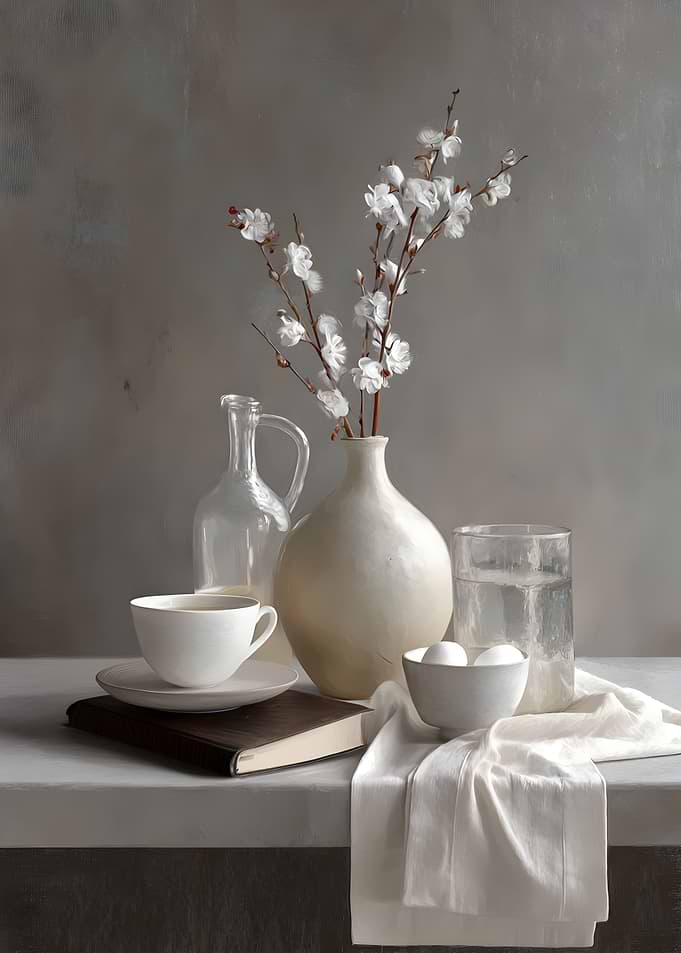 Still Life With White Flowers and Book