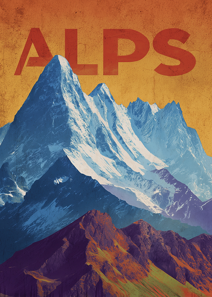Alps Mountain Range Vintage Poster Art