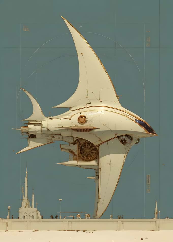 White Spaceship Design - Retro Futuristic