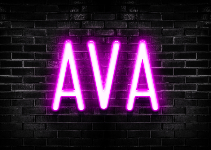AVA Neon Sign on Brick Wall