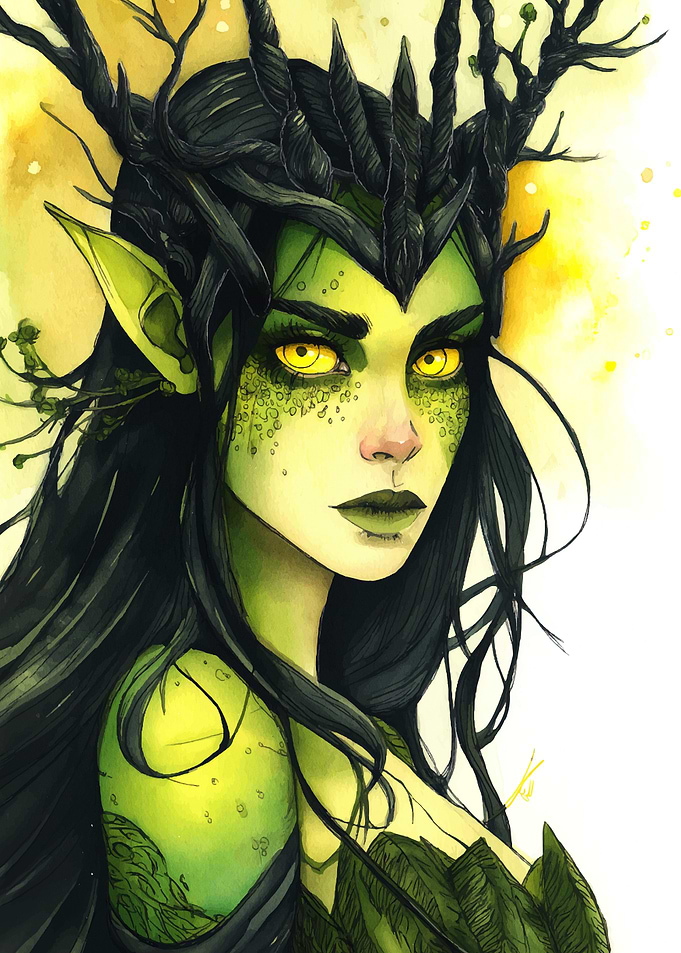 Green Elf Woman with Tree Crown