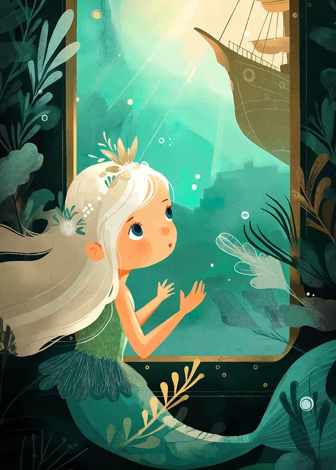 Mermaid and Ship Illustration