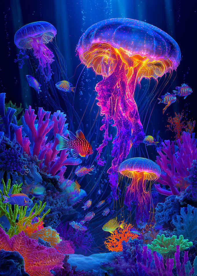 Vibrant Jellyfish and Coral Reef Scene