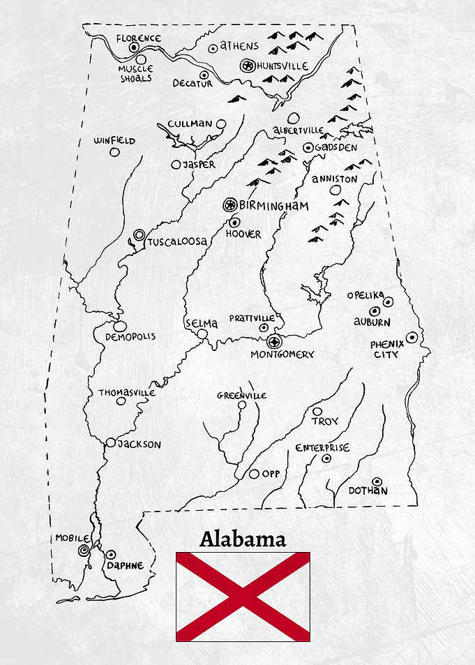 Hand Drawn Map of Alabama