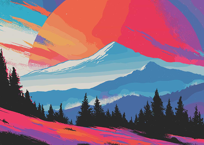 Colorful Mountain Landscape with Sunset