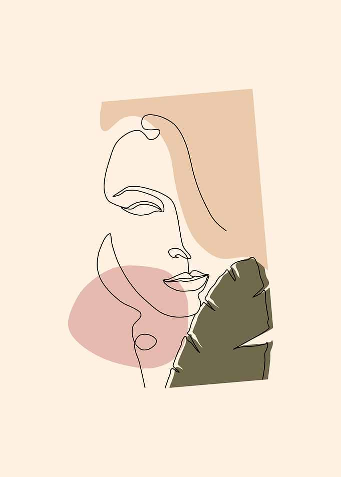 Minimalist Line Art Woman with Leaf