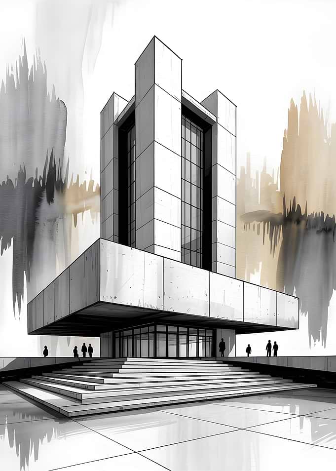 Modern Building Sketch with Abstract Background