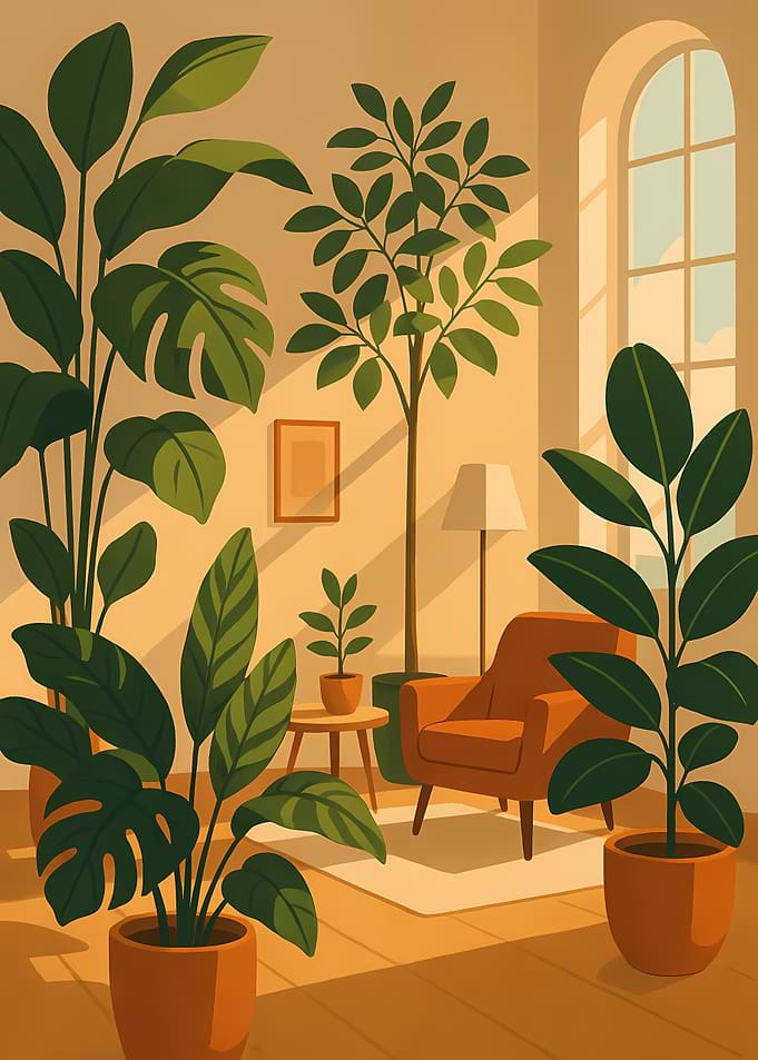 Indoor Plants and Armchair Illustration
