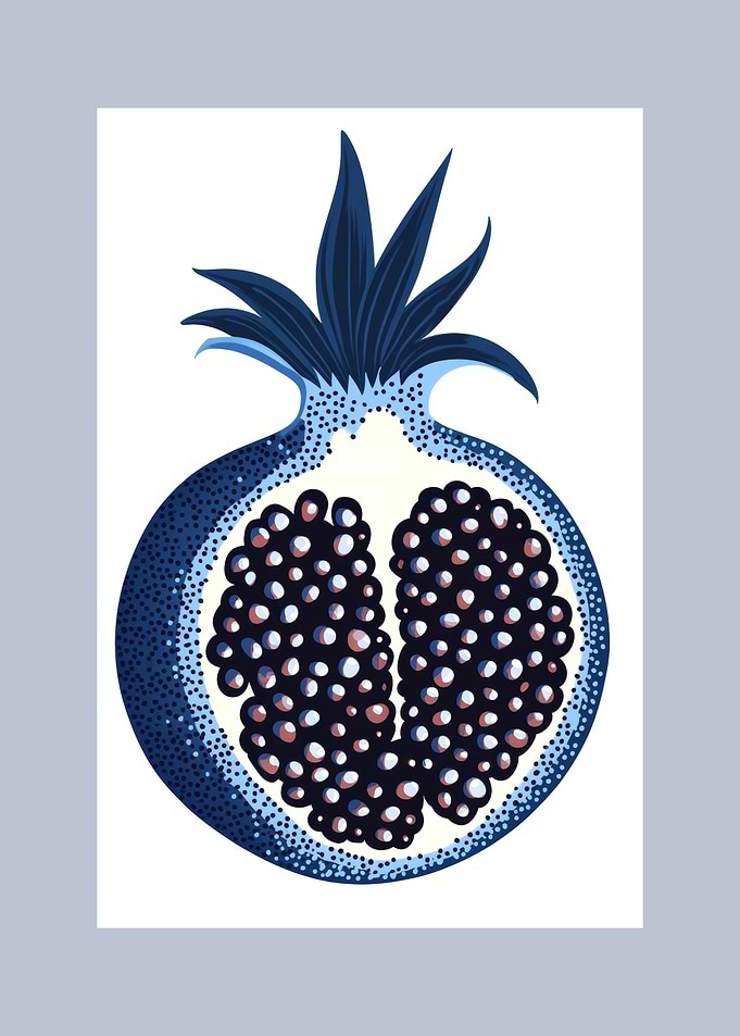 Blue Pomegranate Illustration | Bold Fruit Wall Decor