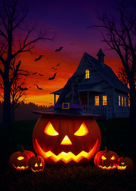 Halloween Pumpkins with Witch Hat