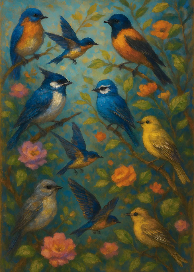 Birds and Flowers Painting