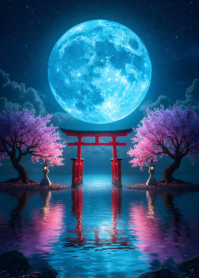 Japanese Torii Gate with Cherry Blossoms