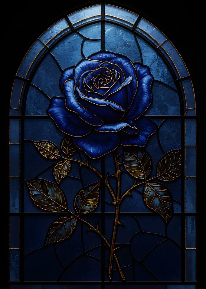 Blue Rose Stained Glass Window