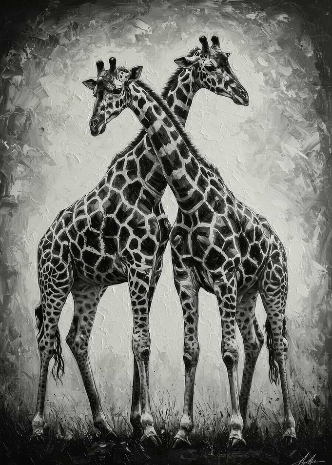 Giraffe Pair in Black and White