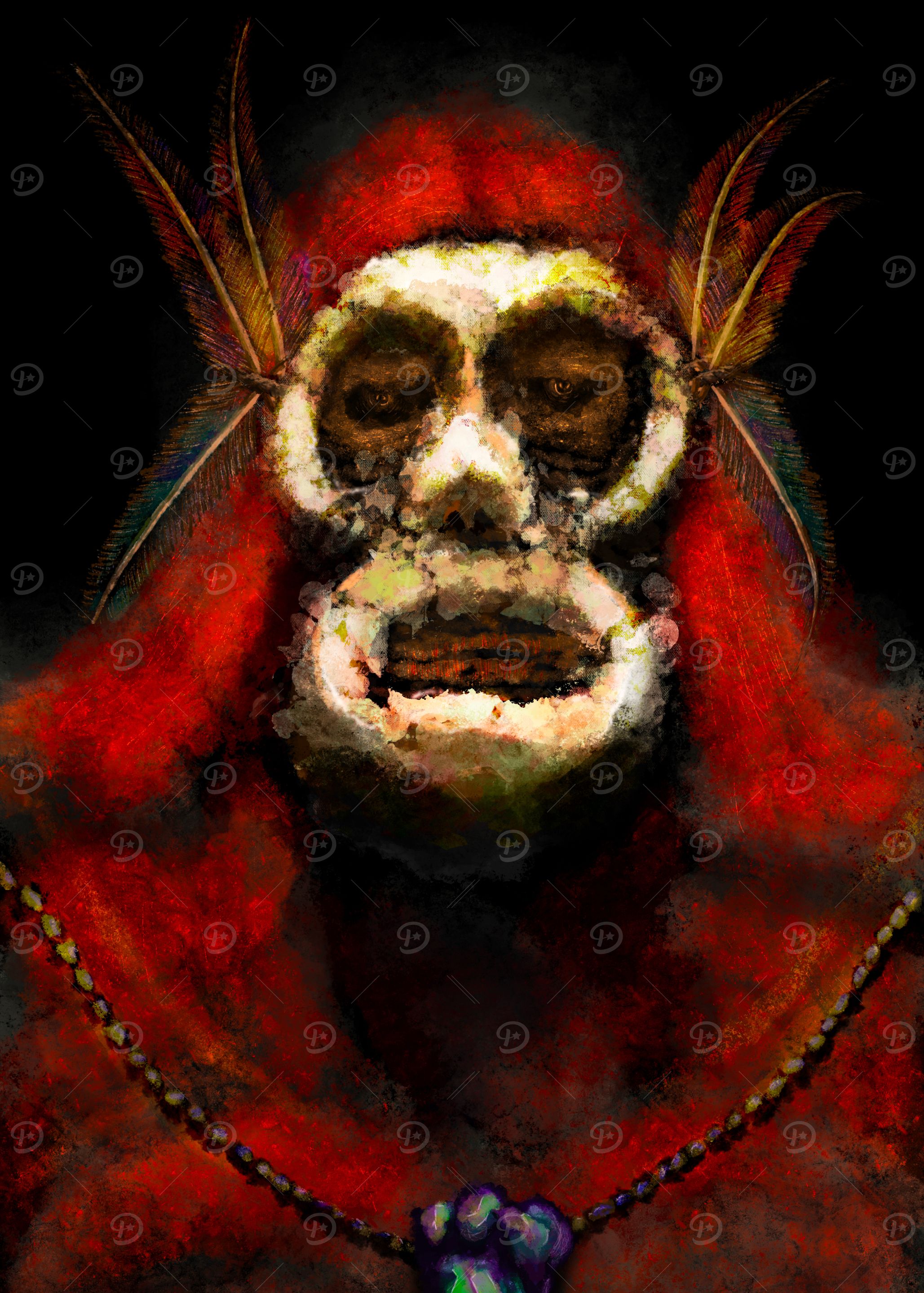 Shamanistic Figure with Mask and Feathers