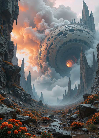 Surreal Landscape with Giant Sphere