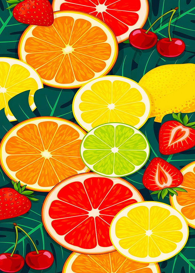 Colorful Fruit Slices and Berries