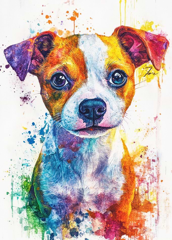 Colorful Dog Portrait - Vibrant Watercolor Jack Russell Puppy - Colorful Dog Art