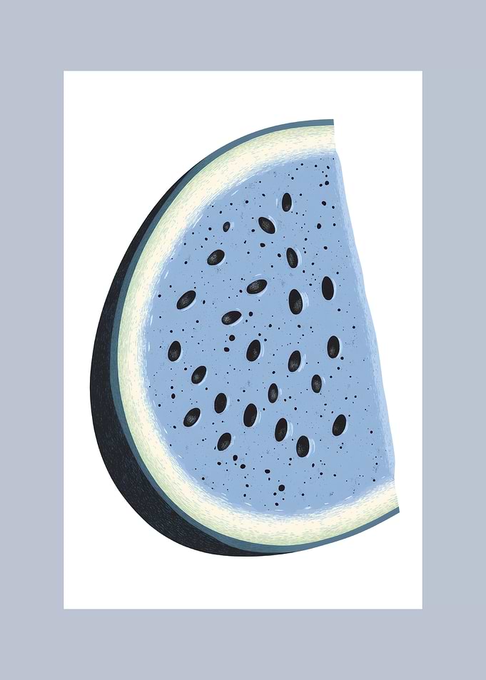 Blue Watermelon Slice Illustration | Modern Fruit Print