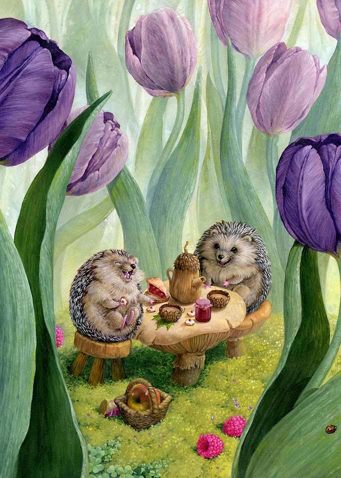 Hedgehog Tea Party in Tulip Garden