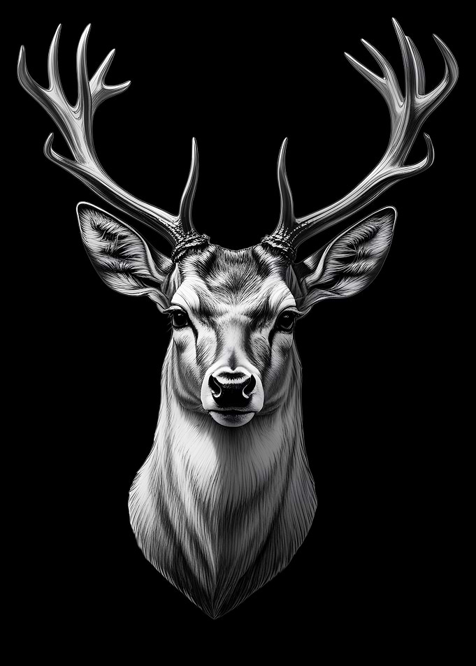 Minimalist Deer Head Wall Art – Hand-Drawn Animal Illustration on White Background.