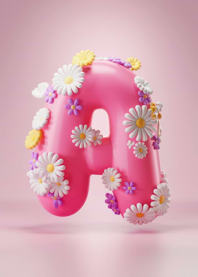 Floral Pink Letter A Decoration - Letter A with Floral Accents - Whimsical Initial Art