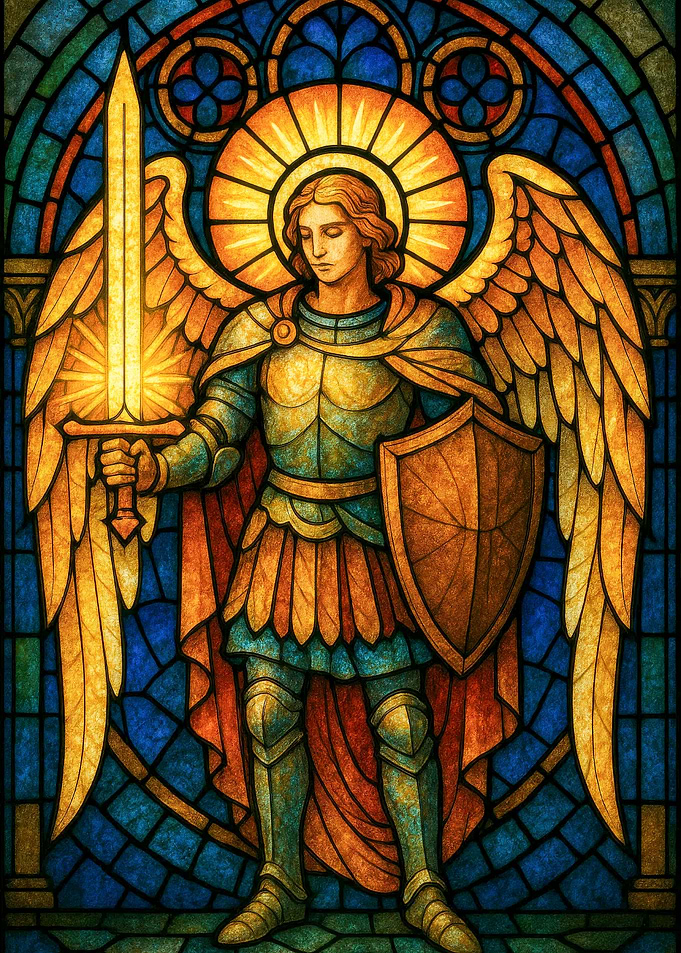 Stained Glass Angel with Sword