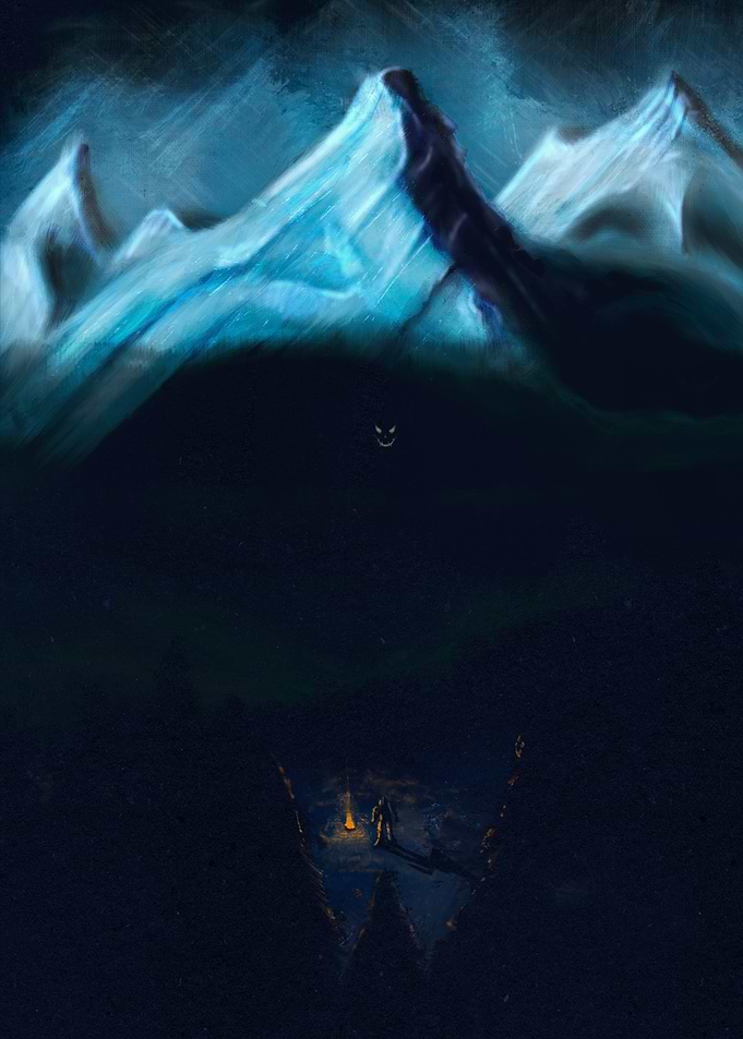 Night Mountains and Lonely Figure