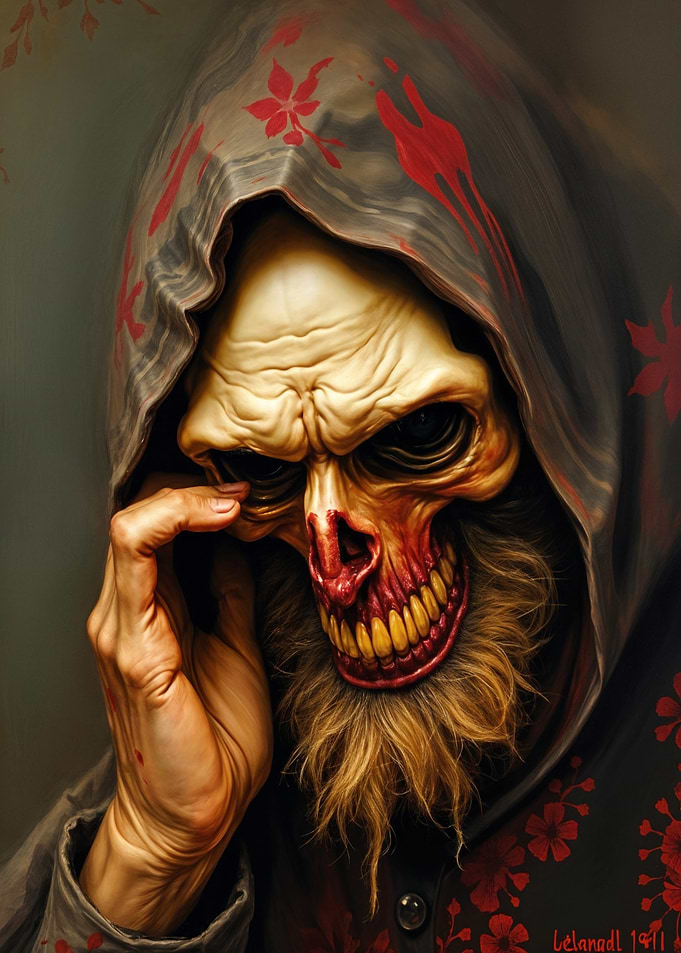 Hooded Skull with Beard
