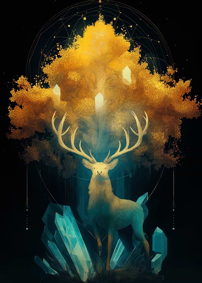 Mystical Deer with Golden Tree