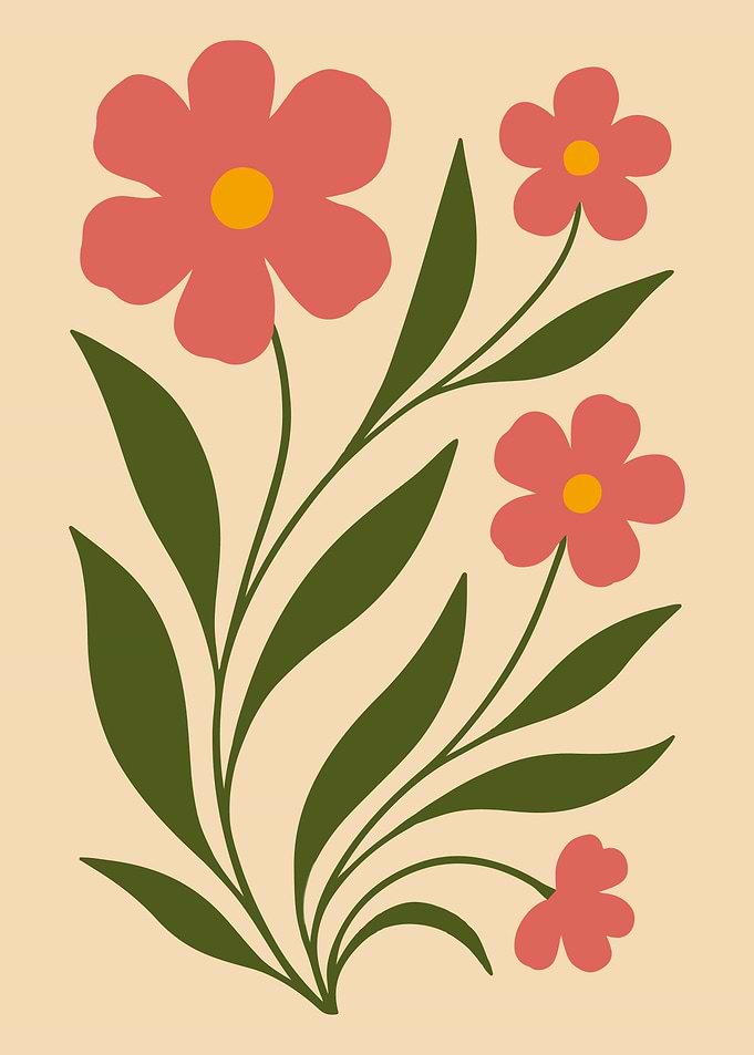 Delicate Pink Floral Illustration – Elegant Botanical Wall Art for Nature Lovers