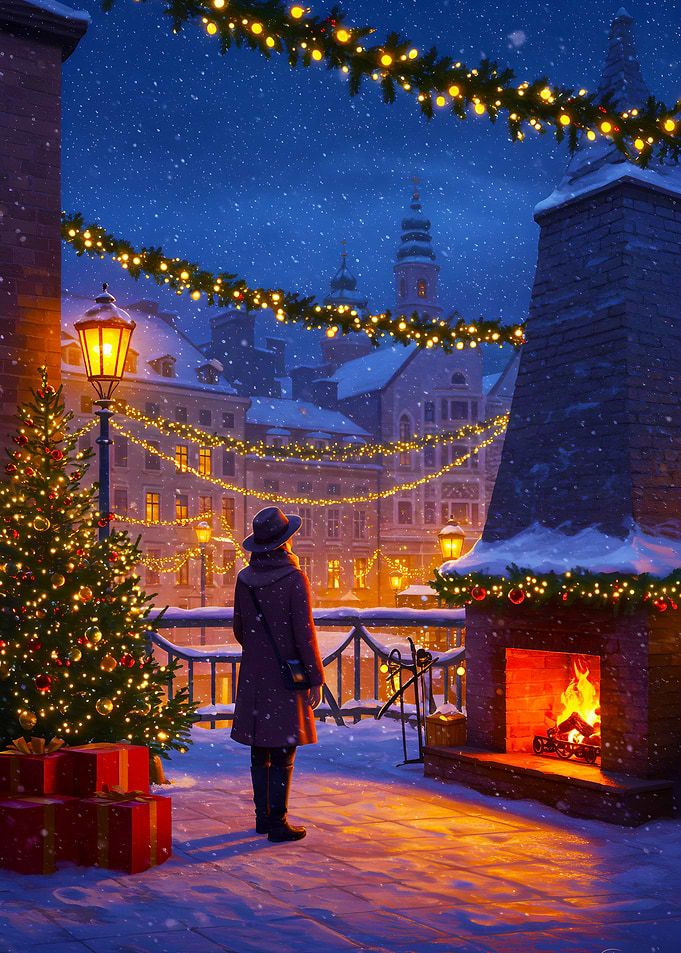 Christmas Eve in a Snowy Town