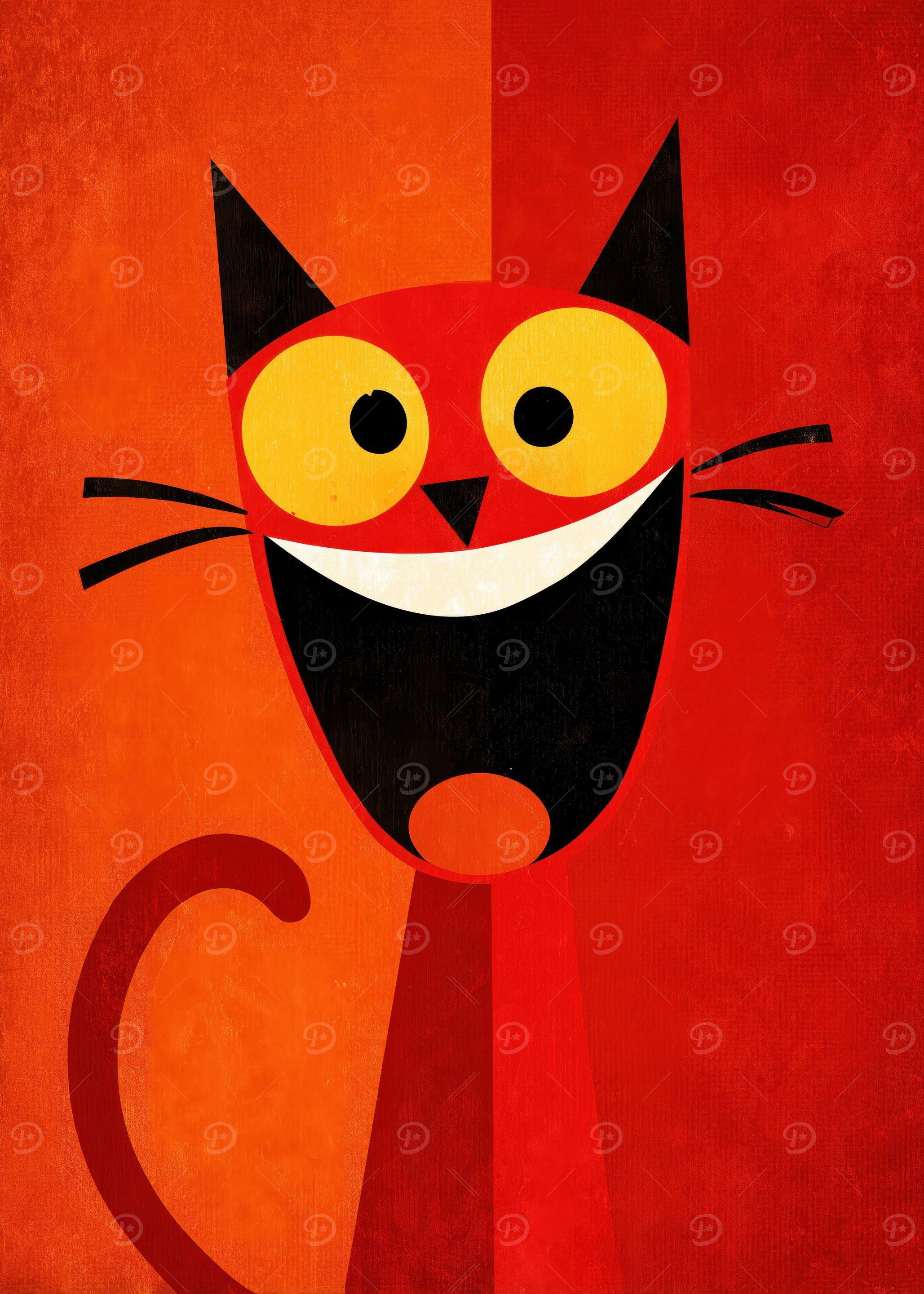 Cartoon Red Cat with Big Smile