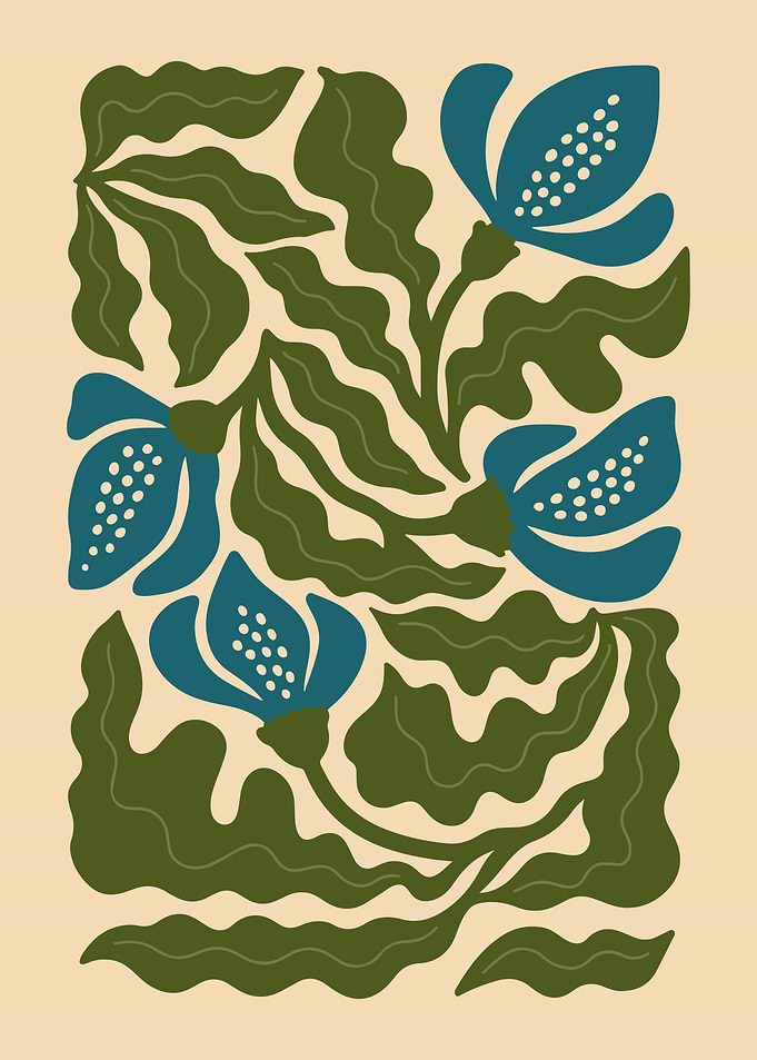Elegant Blue Floral Illustration – Minimal Botanical Wall Art with Cool Tones