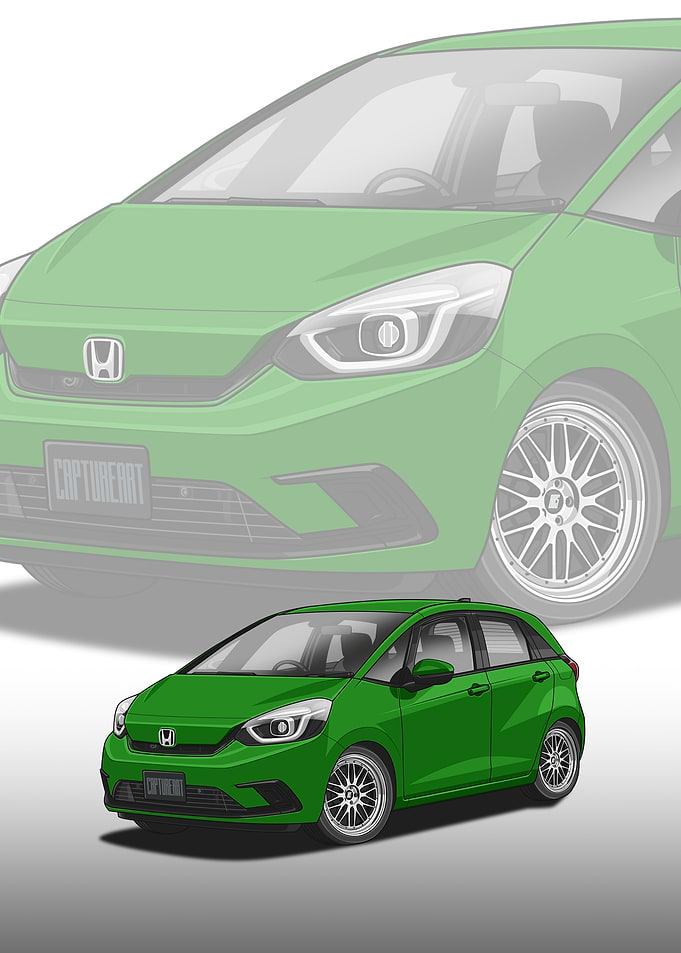 Green Honda Fit Car Illustration