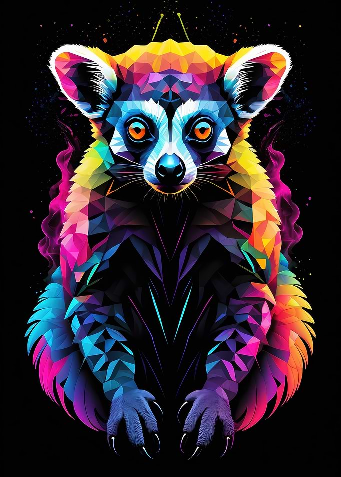 Colorful Geometric Lemur Portrait